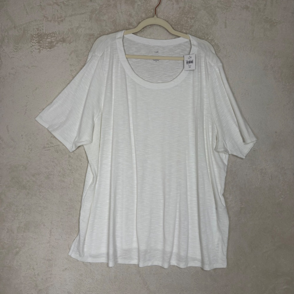 J. Jill White Pima Slub Scoop Neck Side Slit Tee 3X New 100% Pima Cotton
